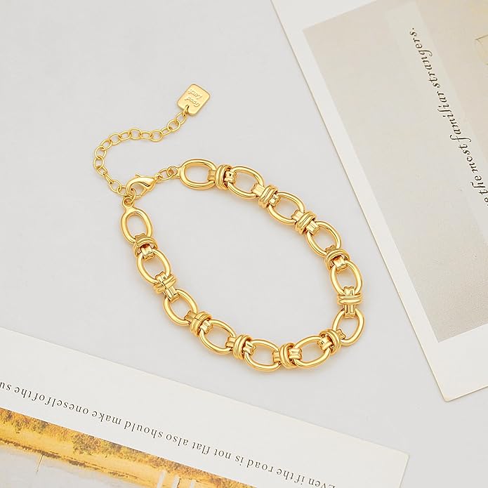 SOFYBJA 18k Gold Plated Personalized Chunky Cuban Oval Link Chain Bracelets for Men Toggle Rope Bracelet Jewelry for Women