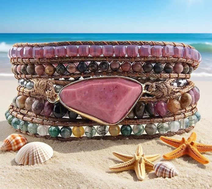 ZOSOJONA Boho Handmade Natural Stone Wrap Bracelets Turquoises Crystal Beads Bracelet Jewelry