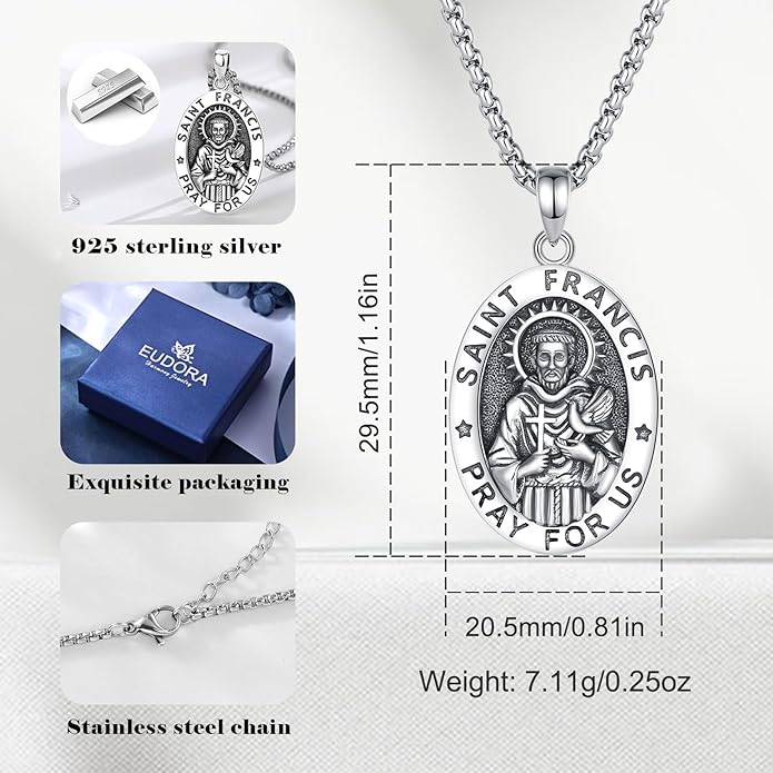 EUDORA 925 Sterling Silver St Christopher/St Benedict/St Michael/Virgin Mary/San Judas Tadeo/Good Shepherd Cross/Archangel Necklace Medal Pendant Protection Religious Amulet Jewelry For Men Women
