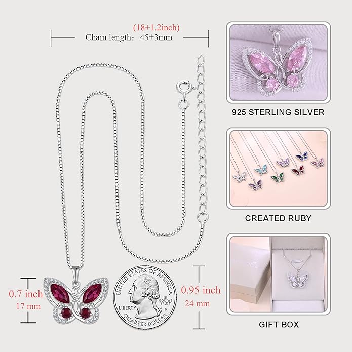 STARCHENIE Butterfly Pendant Necklace for Women 925 Sterling Silver Birthstone Butterfly Jewelry Gifts