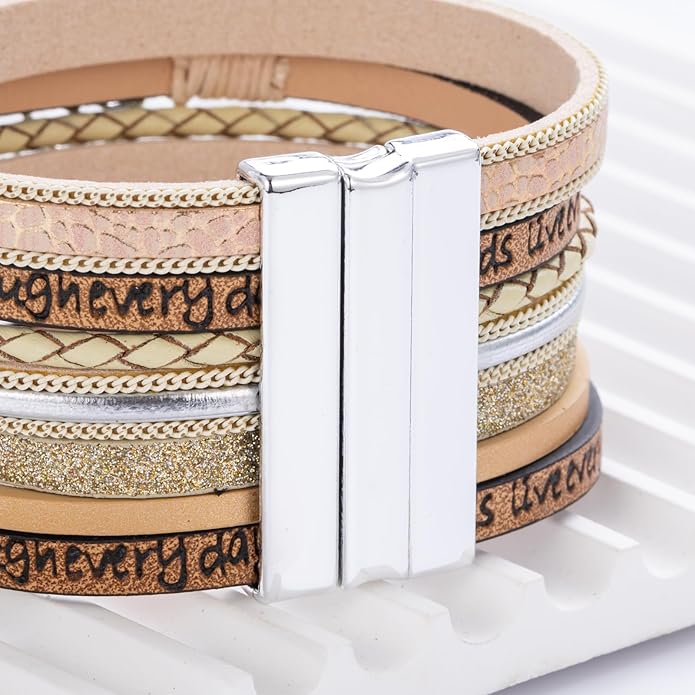 FANCY SHINY Tree of Life Leather Wrap Bracelet Inspirational Cuff Bangles Boho Pearl Bracelets with Magnetic Clasp Unique Jewelry Gifts for Women