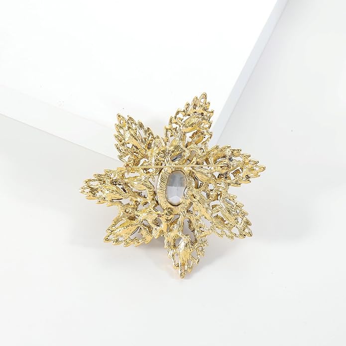 YOQUCOL Vintage Austrian Crystal Rhinestone Flower Shape Big Large Brooch Pin For Women Grils Golden Tone
