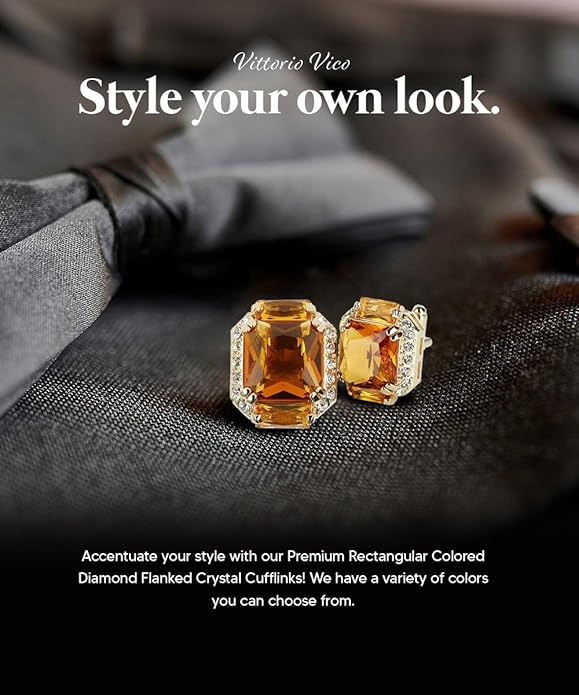 Rectangular Colored Diamond-Flanked Crystal Cuff Links – Tuxedo Suit Accessories, Cufflinks for Men