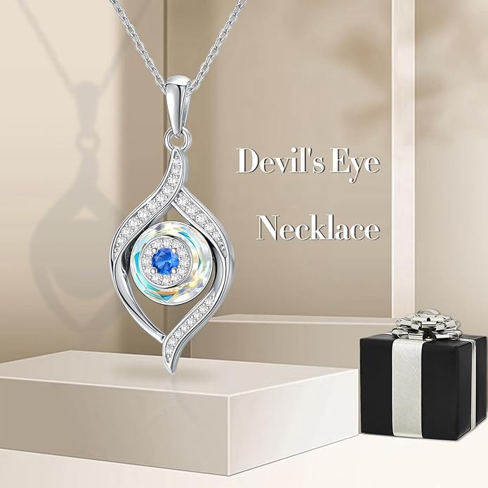 VONALA Evil Eye Necklace Sterling Silver Blue/Purple/White/Multi Eyes Pendant Necklace Luck Amulet Ojo Turco Jewelry Gift for Women Girls Daughter Mother