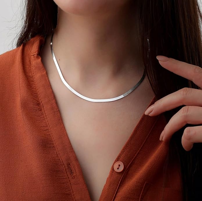 DEARMAY 14K Gold Plated Necklaces for Women, Dainty Gold Herringbone Choker Necklace Thin Layered Snake Chain Jewelry for Gifts