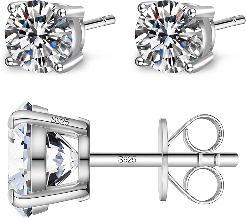 Moissanite Stud Earrings for Women & Men, D Color, VVS1, 925 Sterling Silver, White Gold Plated, Hypoallergenic, GRA Certified, Gift Box Included (0.6; 1.0; 1.6; 2.0 CTW)