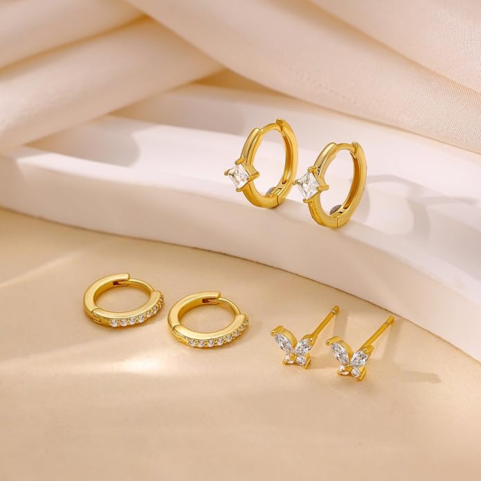 Gold Ear Cuffs Earrings for Women Non Piercing - Clip on Cartilage Earrings Dainty 14K Gold Sterling Silver Plated Cubic Zirconia Huggie Hoop Earring for Women No Tarnish Trendy Jewelry Set