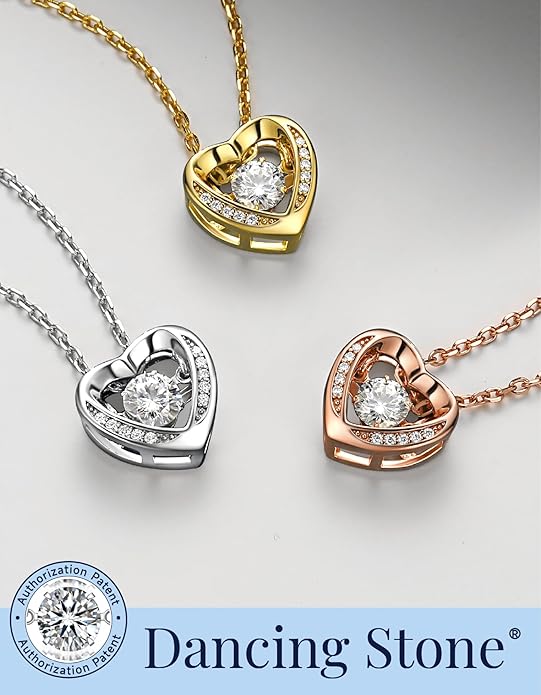 MomentWish Dancing Heart Necklace for Women, 0.5/1 Carat Dancing Moissanite Necklace for Her 925 Sterling Silver Pendant Anniversary Birthday Christmas Gift for Wife Mom Girlfriend