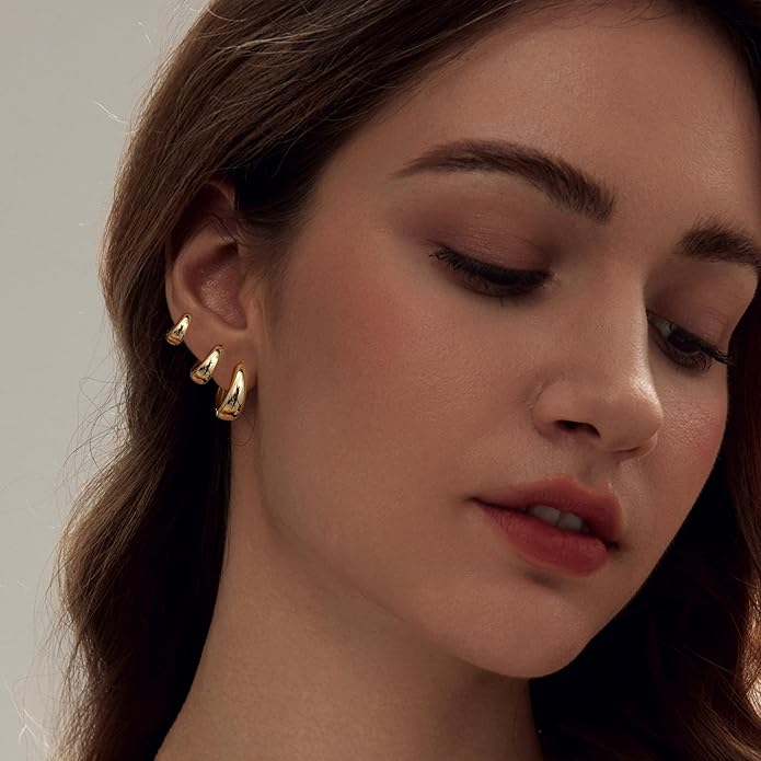 14K Gold Plated Hoop Earrings for Women Triple Huggie Illusion Stud Earring | Double Huggie Hoop Earrings for One Hole | Claw Ear Cuff Earring Jewelry Gift for Women