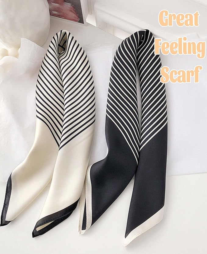 kcctoo 27.5" Mulberry Silk Feeling Head Scarf Women's Fashion Square Neck Satin Scarfs for Bag Hair Scarves Gift