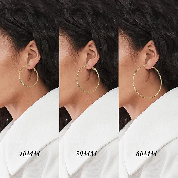 Big Gold Hoop Earrings for Women Hypoallergenic 925 Sterling Silver Post Thin Loop 14K Gold Plated Hoop Earrings Set for Women, 3 Pairs