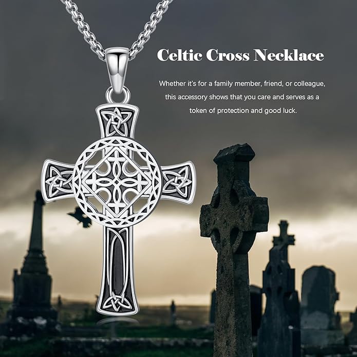 Cross Necklace for Men 925 Sterling Silver Celtic Cross Pendant Christian Jewelry Religious Christmas Gifts for Women