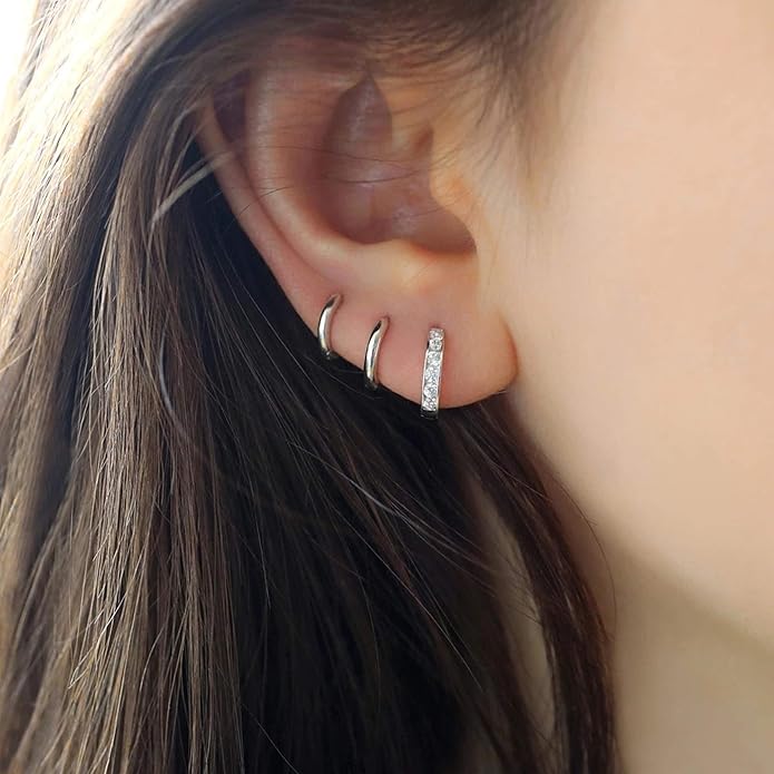 micuco 3 Pairs Small Hoop Earrings Set for Women, 14K Gold Plated Huggie Hoop Earrings for Men, Tiny Cartilage Hypoallergenic Earring Set