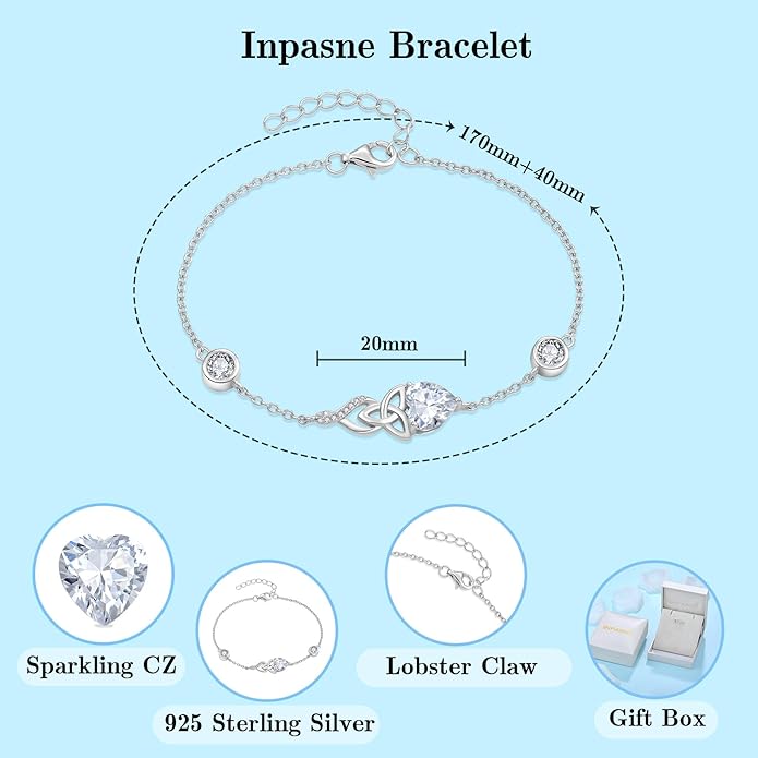 Infinity Celtic Knot Bracelet 925 Sterling Silver Birthstone Bracelet Irish Jewelry Gifts for Women