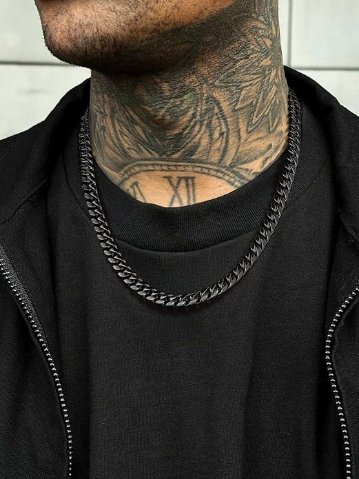 ChainsPro Chunky Miami Cuban Link Chains for Men,Stainless Steel Cuban Chain Necklace,4.8/6/10/14mm Width,No Tarnish& Thick Hip Hop Jewelry,18-30 inch Length, Black/Gold Plated/Silver,Send Gift Box