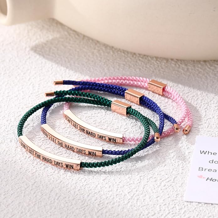 KHKINDPRO Dont Let The Hard Days Win Bracelet for Women Men, Handmade Braided Adjustable Wrap Stainless Steel To My Daughter/Best Friend Inspirational Gifts Ladies Jewelry
