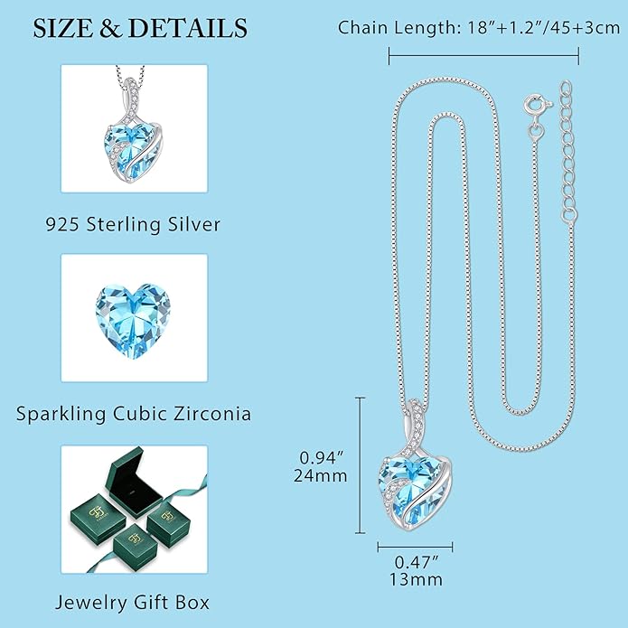 FJ Infinity Birthstone Necklace 925 Sterling Silver Love Heart Pendant Jewelry Gifts for Women