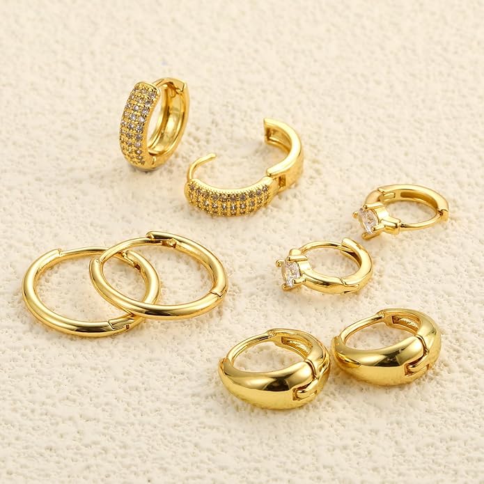 Small Gold Hoop Earrings Set for Women, 14K Gold Plated Lightweight Earrings Sets for Multiple Piercing, Hypoallergenic Huggie Gold Hoops Earrings for Women Jewelry