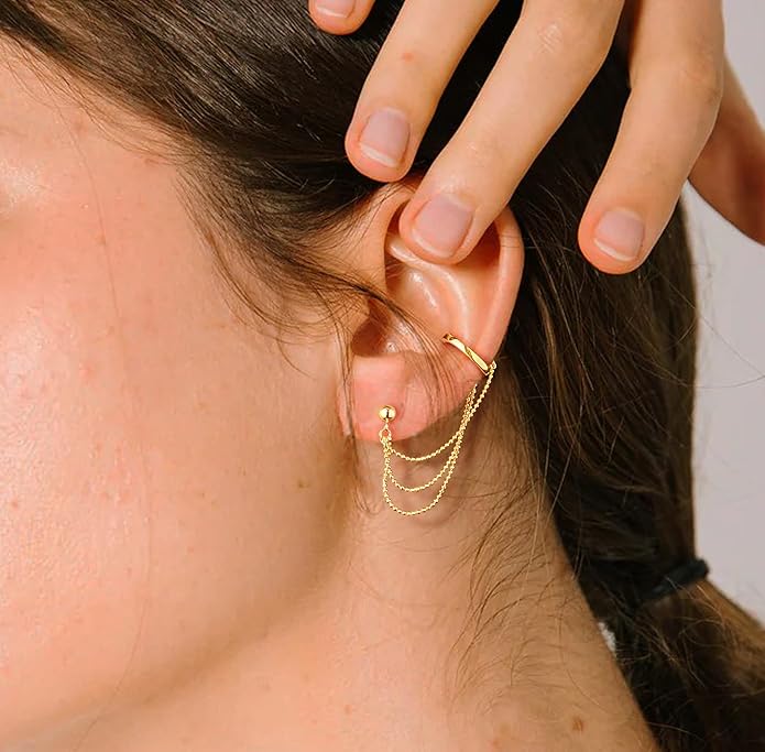 Gold Ear Cuffs Earrings for Women Non Piercing - Clip on Cartilage Earrings Dainty 14K Gold Sterling Silver Plated Cubic Zirconia Huggie Hoop Earring for Women No Tarnish Trendy Jewelry Set