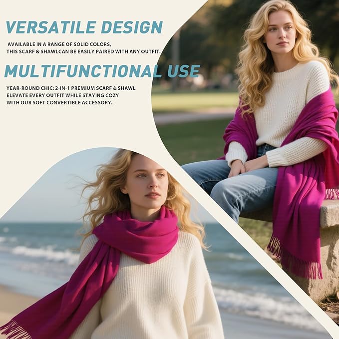 FLEESOFT Winter Wool Scarf Shawl -Thick Oversized Pashmina Shawl Wrap,Soft Warm Winter Scarves,Travel Blanket Scarf for Women