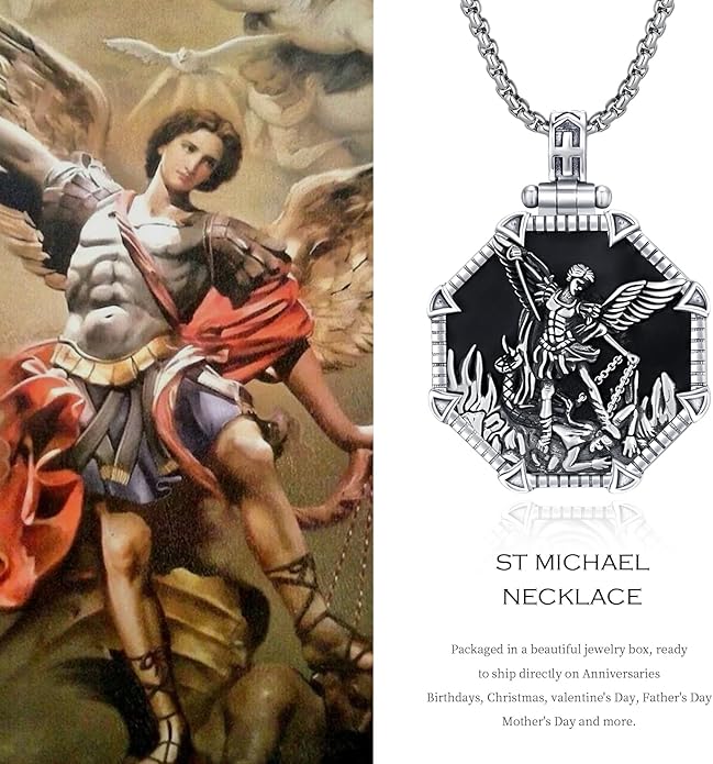 Taioiat Saint Necklace 925 Sterling Silver St Necklace Amulet Pendant Jewelry Religious Gift for Men Women