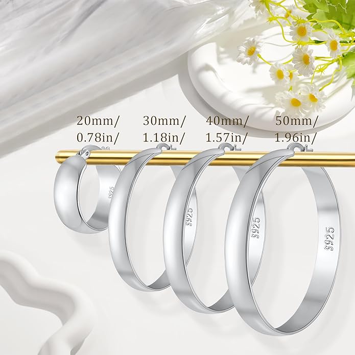 8mm Thick 925 Sterling Silver Hoops Earrings for Women 14K Real Gold Large Hoop Earrings Hypoallergenic and Lightweight Big Hoop Earrings for Women 20/30/40/50/60/70MM