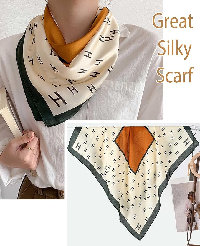 kcctoo 27.5" Mulberry Silk Feeling Head Scarf Women's Fashion Square Neck Satin Scarfs for Bag Hair Scarves Gift
