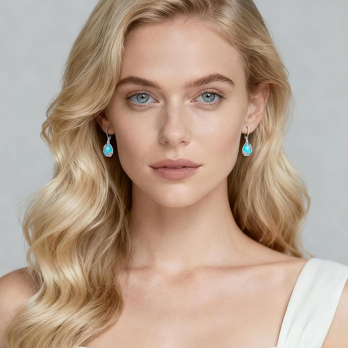 Eusense Sterling Silver Dangle Earrings for Women Tree of Life Animals Moonstone Turquoise Leverback Earrings Jewelry Gifts