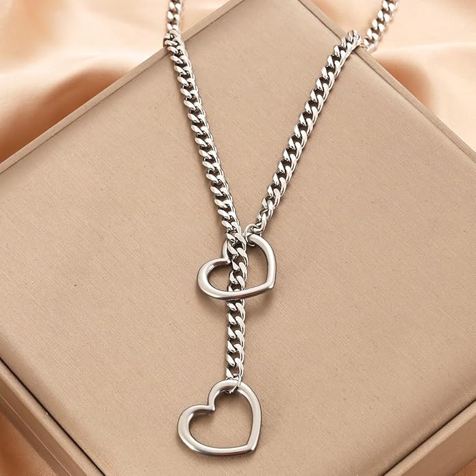Artmiss Statement Chain Necklace Thick Link Choker with Heart Pendant Heavy Stainless Steel Industrial Unisex Statement Jewelry Gift for Women Men