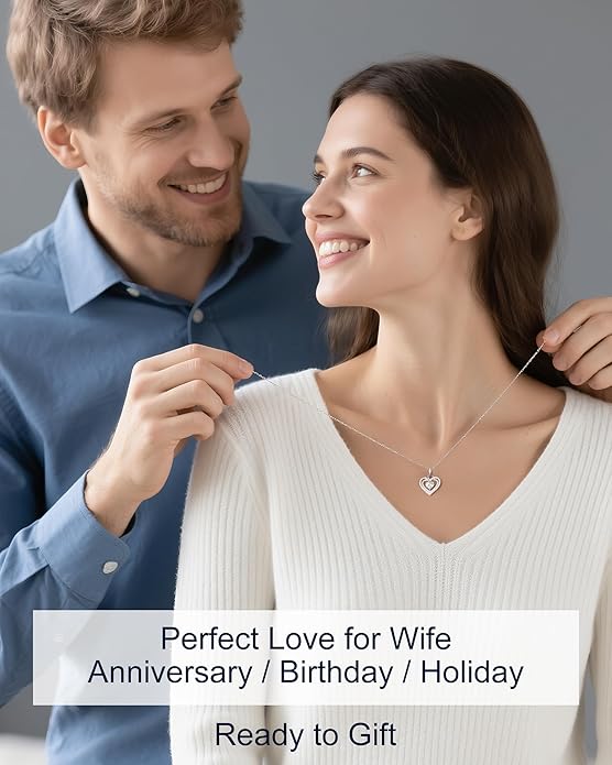 ForeverLove Heart Necklaces for Women, 1-3 Carat Moissanite Necklace Engraved 'I LOVE YOU', Wedding Anniversary Birthday Christmas Valentines Engagements Mothers Day Jewelry Gifts for Mom Wife Her Girlfriend