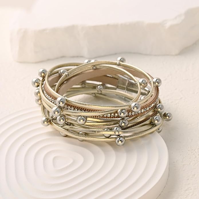 VIBILIA Boho Leather Wrap Bracelets for Women Multi-Layer Bracelets with Strong Clasp Jewelry for Women