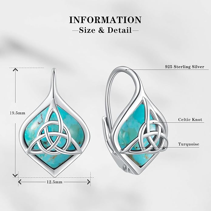 Turquoise Earrings for Women 925 Sterling Silver Celtic Knot Dangle Drop Earrings with Leverback Clasp Boho Jewelry Gifts