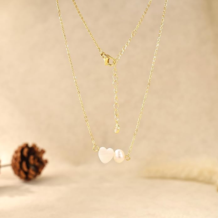 Pearl Necklace for Women Trendy,14k Gold Plated Necklace Dainty Wedding Necklace Small Cute Choker Necklace Beaded Lariat Drop Necklace Vintage Waterproof Jewelry for Women Gold Jewelry Fashion Gifts