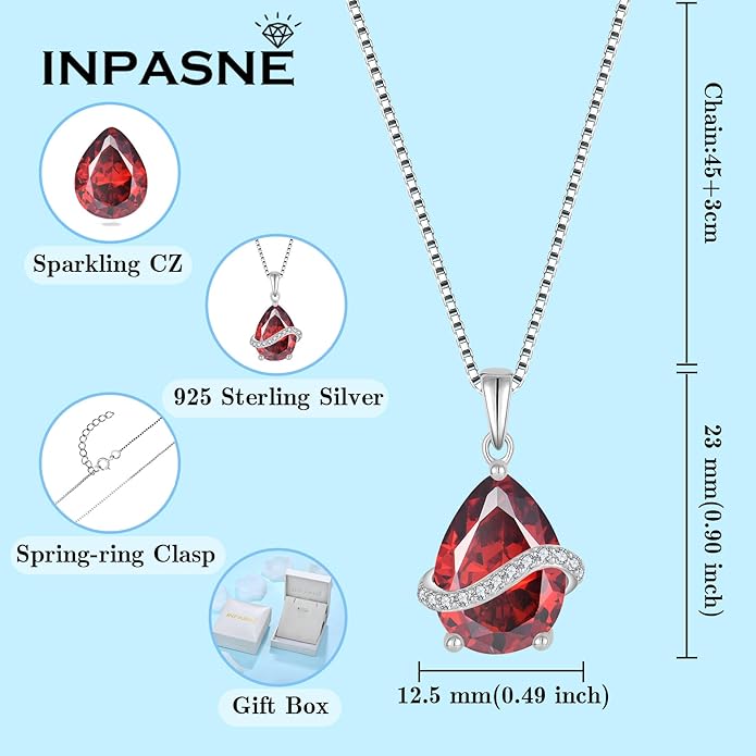 Teardrop Necklace for Women 925 Sterling Silver Birthstone Necklace Pendant Jewelry Gifts for Her