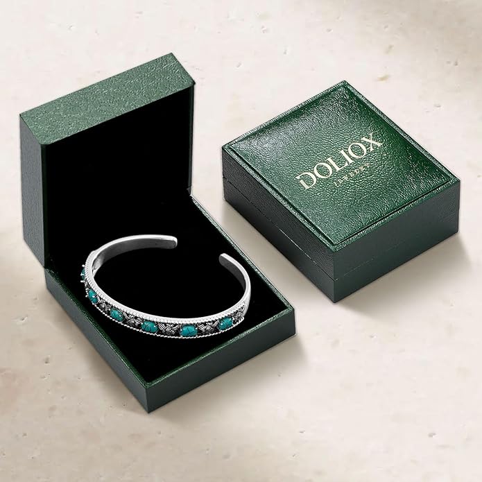 Native American Genuine Turquoise Cuff Bracelet for Women 925 Sterling Silver Turquoise Boho Bangle Adjustable Fit for 6.5 to 7.5 Inch