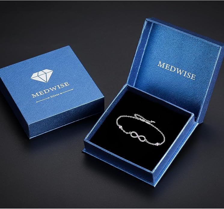 MEDWISE Womens Infinity Anklet Bracelet 925 Sterling Silver Endless Love Symbol Ankle Bracelet Adjustable Plus Size Large Bracelet Gifts for her Mother’s Day Gifts