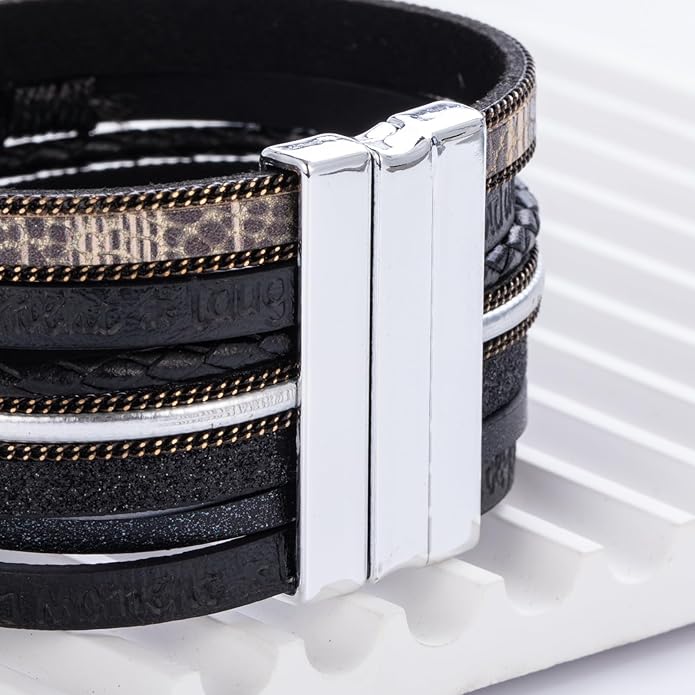 FANCY SHINY Tree of Life Leather Wrap Bracelet Inspirational Cuff Bangles Boho Pearl Bracelets with Magnetic Clasp Unique Jewelry Gifts for Women