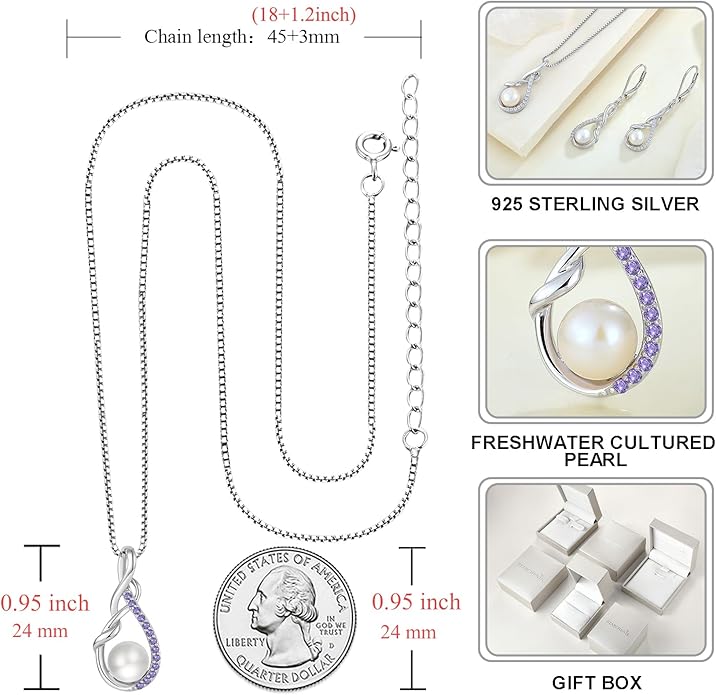 STARCHENIE Freshwater Cultured Pearl Necklace for Women 925 Sterling Silver Infinity Birthstones Pendant Birthday Anniversary Jewelry