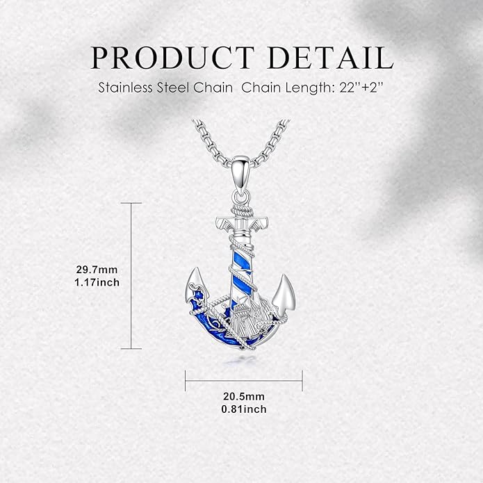 LEECCI Anchor Wave/Four Leaf Clover/Surfboard Necklace 925 Sterling Silver Anchor Pendant Jewelry Gift Graduation Gift for Men Women