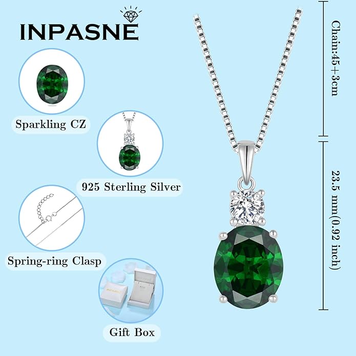 Birthstone Necklace for Women 925 Sterling Silver Oval Cut Cubic Zirconia Pendant Jewelry Gifts for Her