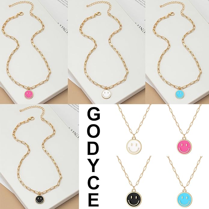 Smile Pendant Necklace Smile Face Chain Necklace Paperclip Necklace Cute Round Pendant Necklace Preppy Jewelry for Women Girls