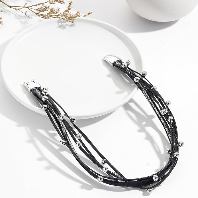 VIBILIA Boho Leather Wrap Bracelets for Women Multi-Layer Bracelets with Strong Clasp Jewelry for Women