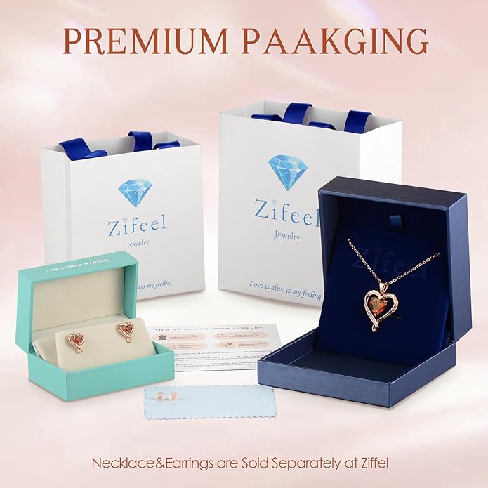 Earrings for Women, S925 Sterling Silver Rose Gold Birthstone Heart Studs Earring for Girlfriend Wife, Anniversary Birthday Christmas Valentines Mothers Day Gifts Jewelry for Women Wife Her Mom