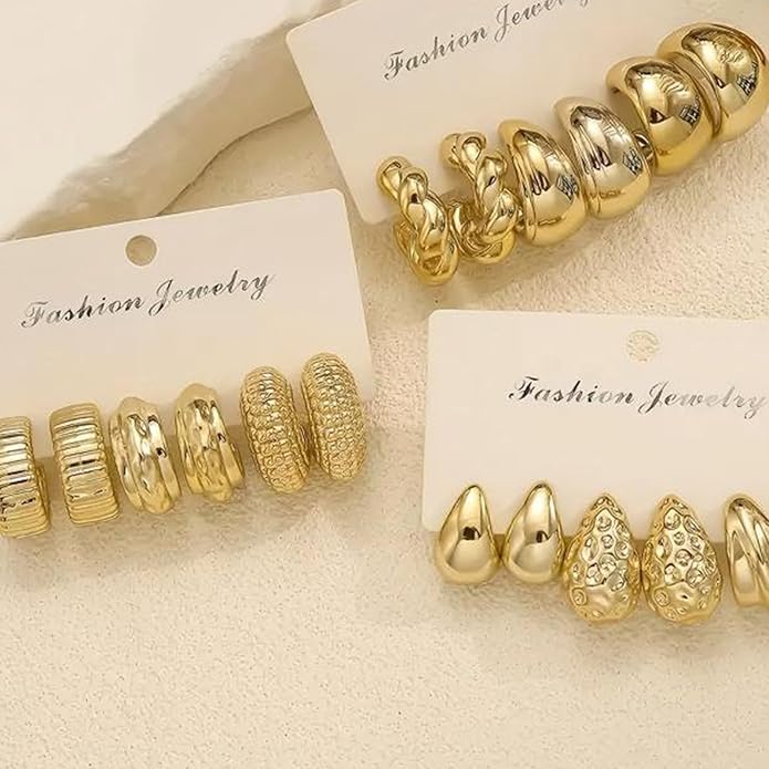 24 Pairs Chunky Gold Hoop Earrings Set for Women, Hypoallergenic Fashion Statement Hoops Earrings Pack Assorted Small Big Twisted Hoop Jewelry for Gift