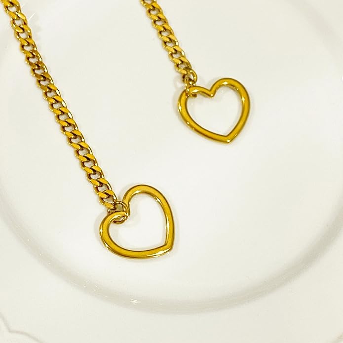 Artmiss Statement Chain Necklace Thick Link Choker with Heart Pendant Heavy Stainless Steel Industrial Unisex Statement Jewelry Gift for Women Men