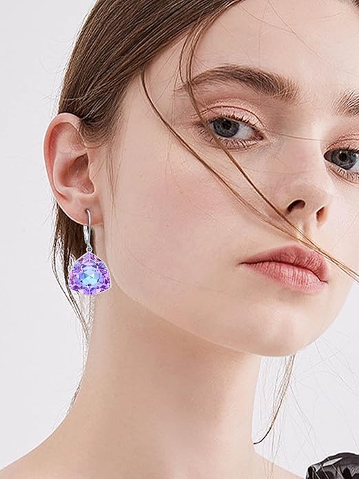 TOUPOP Leverback Earrings for Women Sterling Silver Simple Geometric Birthstone Dangle Drop Earrings Jewelry Christmas Valentine Mothers Day Birthday Gifts for Women Her Wife