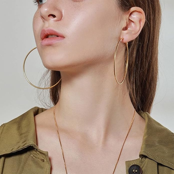 Big Gold Hoop Earrings for Women Hypoallergenic 925 Sterling Silver Post Thin Loop 14K Gold Plated Hoop Earrings Set for Women, 3 Pairs