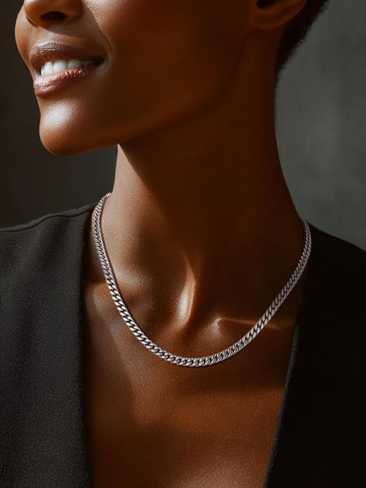 ChainsPro Chunky Cuban Link Chain Necklace for Women,Stainless Steel Silver/Gold Plated Thick Choker, 5/12/14mm Width,18" and 20" Punk Hip Hop Trendy Jewelry Gifts