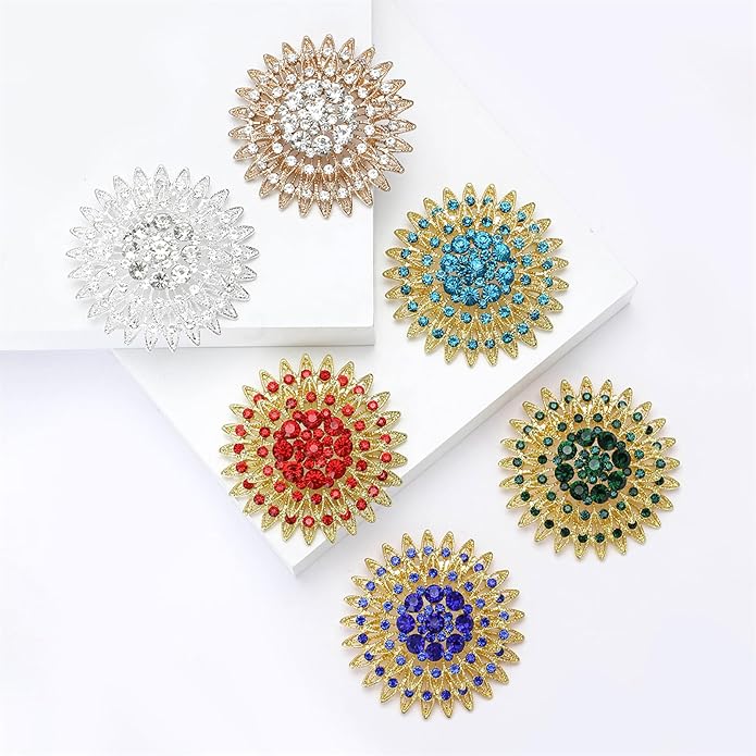 Vintage Rhinestone Round Flower Brooch Pin for Women,Sparkling Floral Lapel Pins Fashion Crystal Cluster Brooches Elegant Dress Accessories Christmas Wedding Jewelry