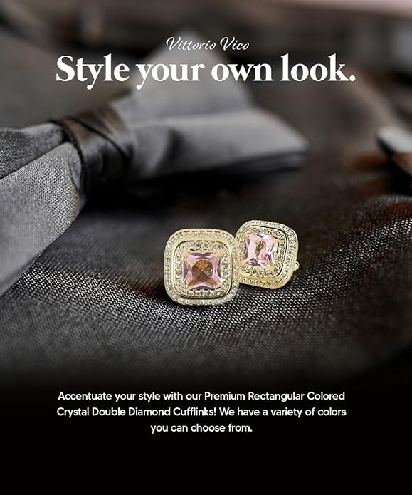 Vittorio Vico Square Colored Crystal Double Diamond Set Cufflinks